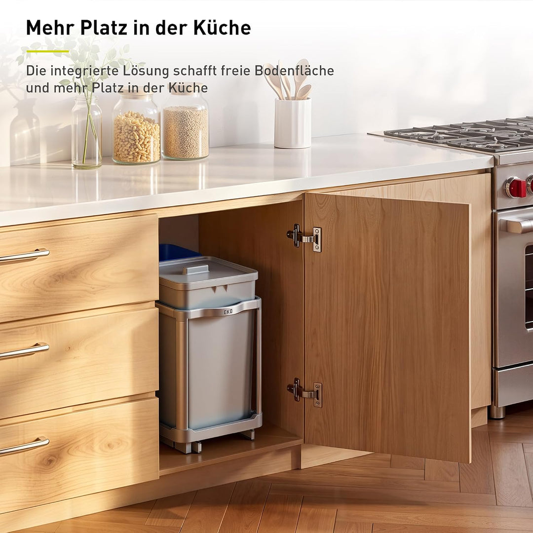 EKO DECO Mülleimer Küche Unterschrank, 34 L + 24 L, 2-fach Mülltrennsystem, ausziehbarer Mülleimer u