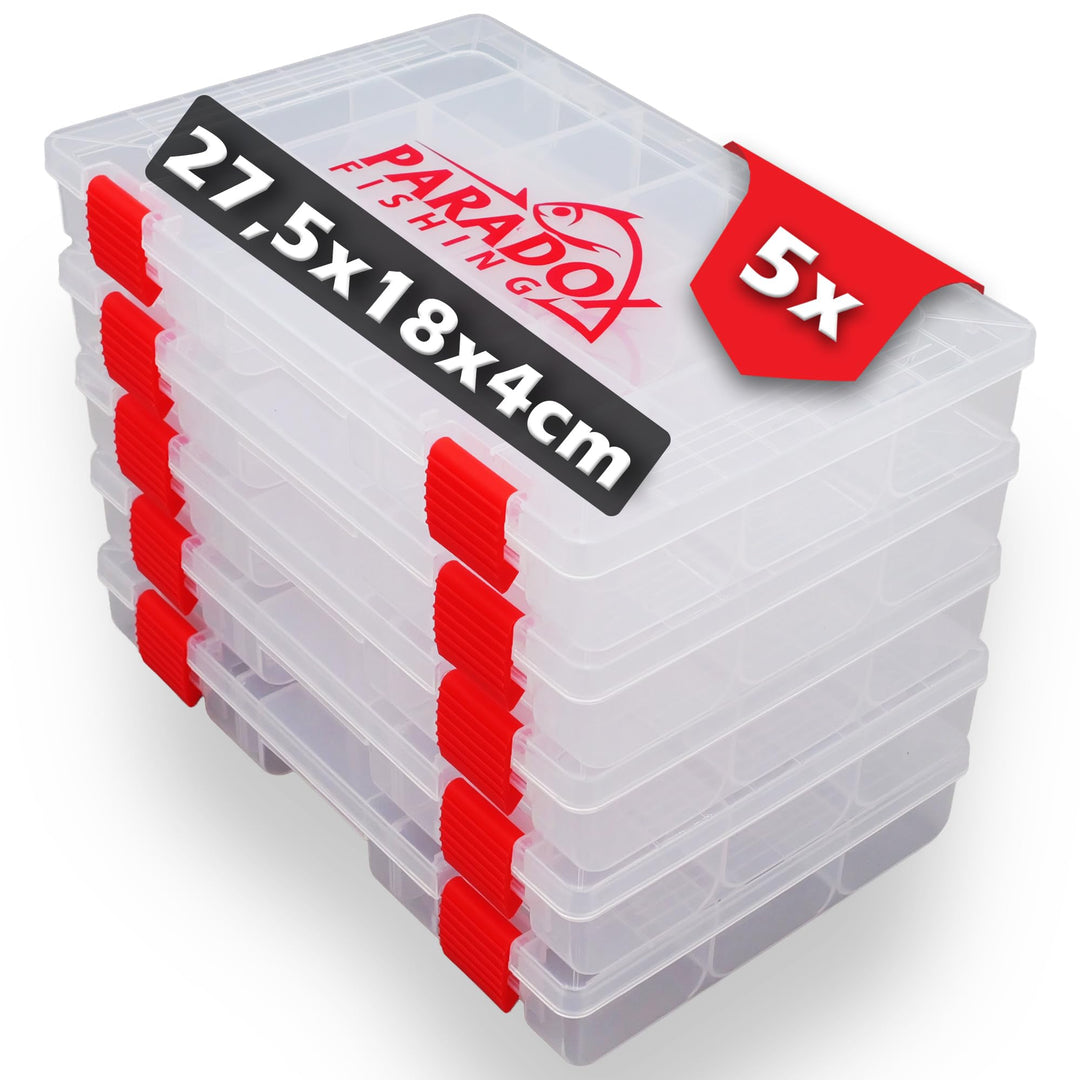 Köderboxen I 5x normale Box 27,5cm*18 * 4,5cm I Angelbox Köderbox Angeln Angelkoffer gross Tackle Bo