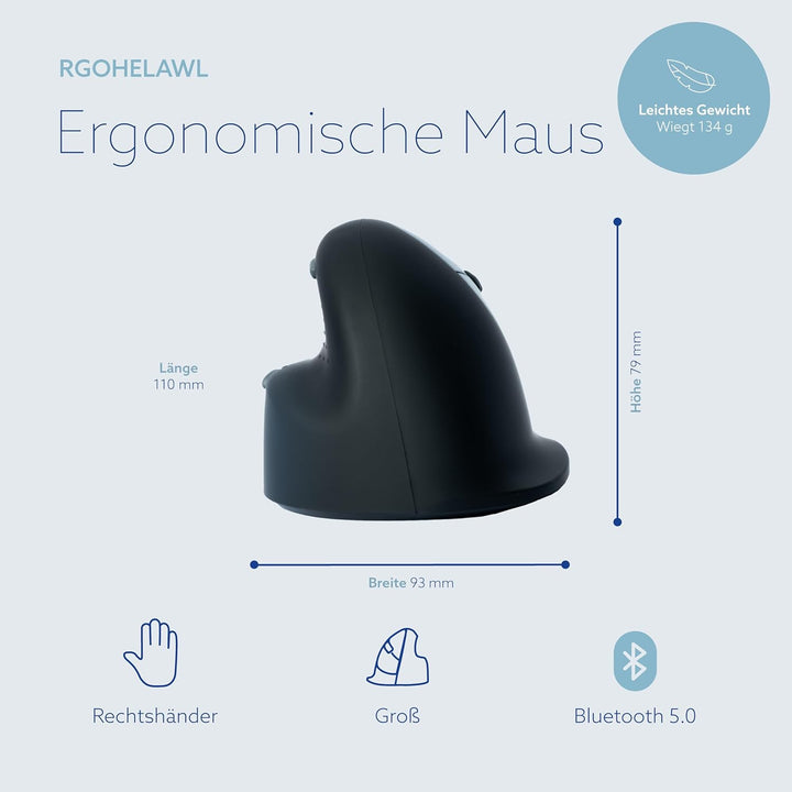 R-Go HE Ergonomische funkmaus grösse, Bluetooth 5.0, Mit Break-Software, Wiederaufladbare vertikale