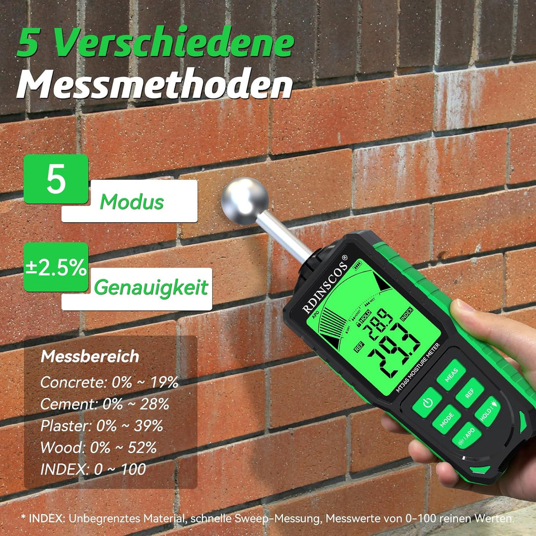 RDINSCOS Feuchtigkeitsmessgerät Wiederaufladbarkeit Wand Feuchtemessgerät Mauerwerk mit Farbdisplay