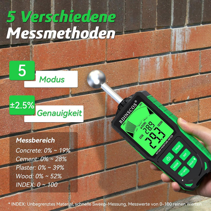 RDINSCOS Feuchtigkeitsmessgerät Wiederaufladbarkeit Wand Feuchtemessgerät Mauerwerk mit Farbdisplay