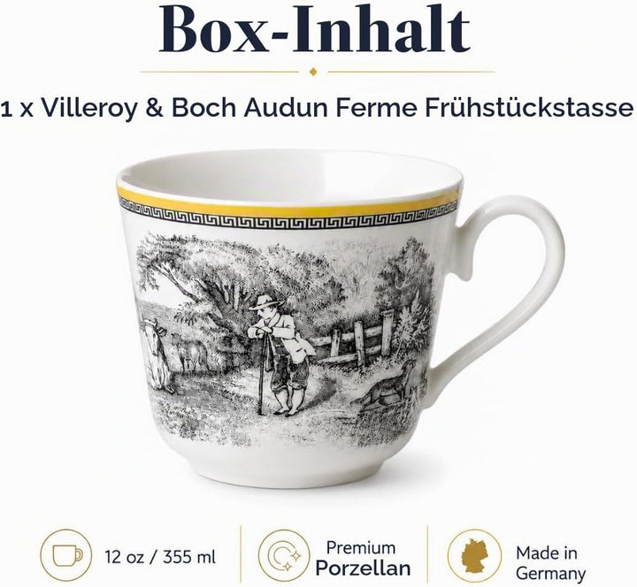 Villeroy und Boch Audun Ferme Tasse, 350 ml, Höhe: 8cm, Premium Porzellan, Weiss/Bunt Landhaus &amp; Rus