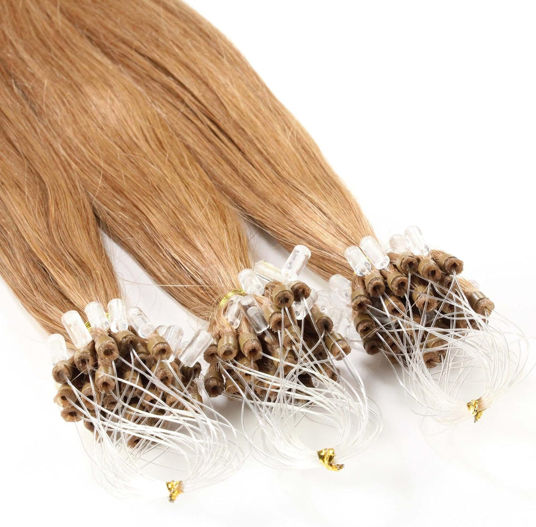 hair2heart Premium Microring Extensions Echthaar glatt - 100 Strähnen 0.8g 40cm 8/01 hellblond natur