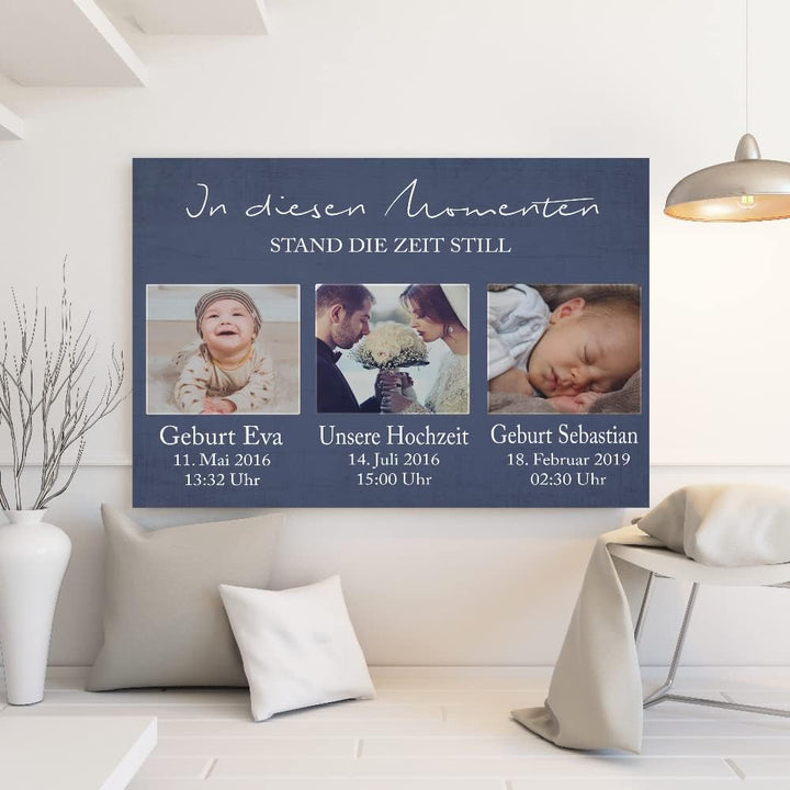 Deutsam Personalisierte Leinwand 3 Momente Geburt Familie mit eigenen Namen Geschenk Muttertag Vater