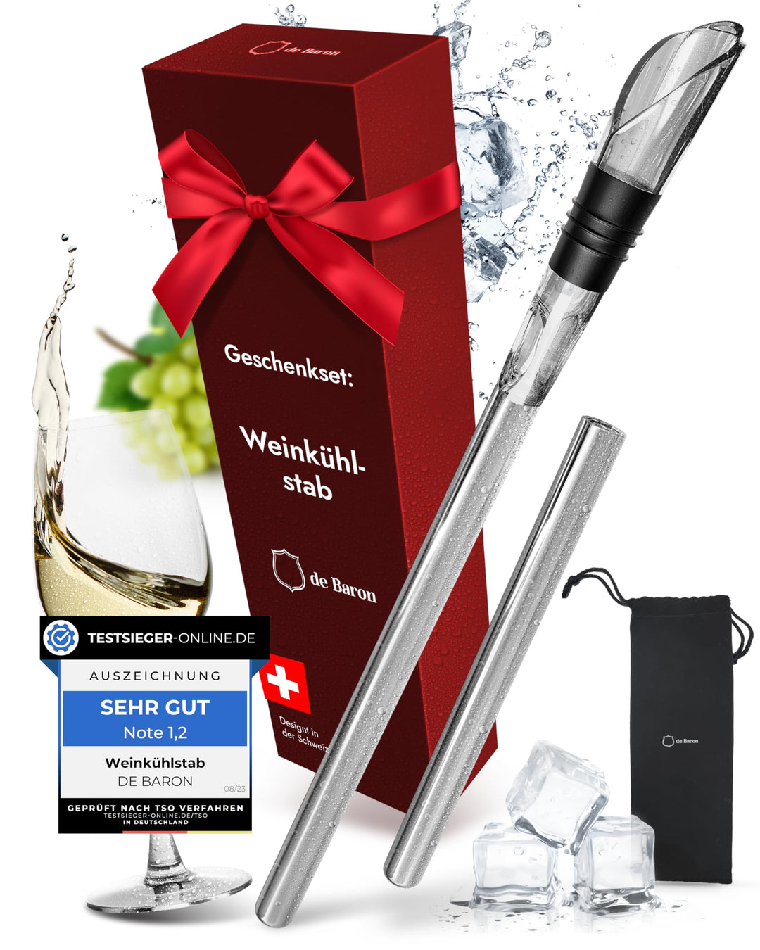 DEBARON® Premium Weinkühlstab mit Ausgiesser I Weinkühler Stab mit Extra Kühleffekt aufgrund SPT Tec