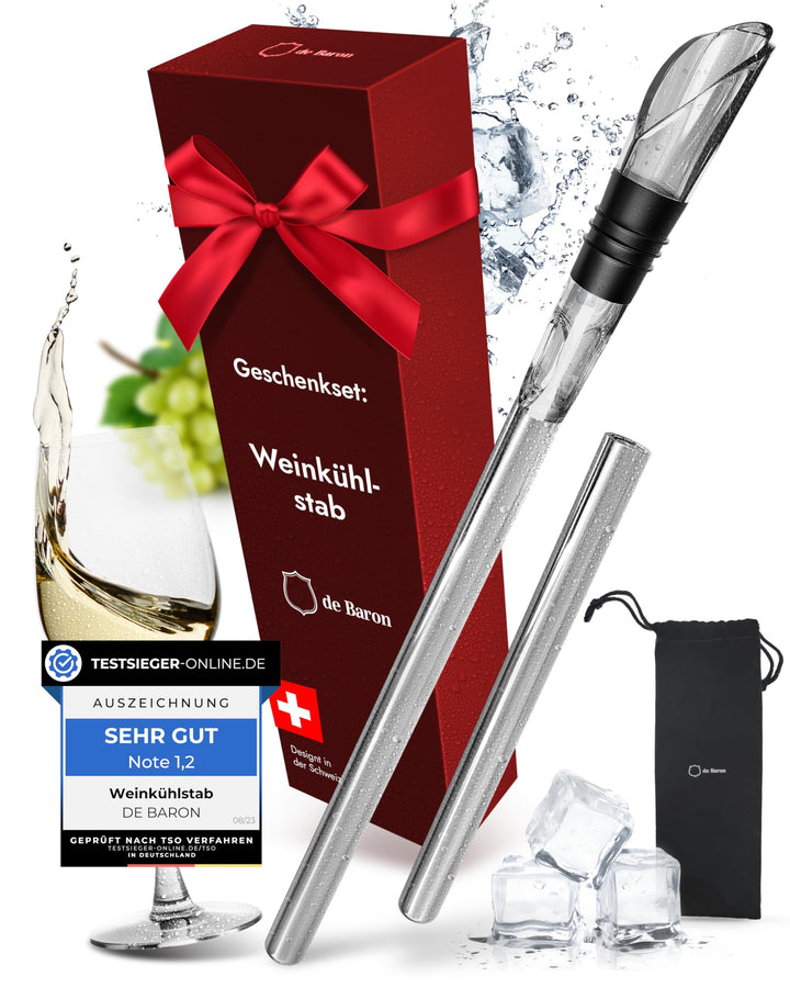 DEBARON® Premium Weinkühlstab mit Ausgiesser I Weinkühler Stab mit Extra Kühleffekt aufgrund SPT Tec