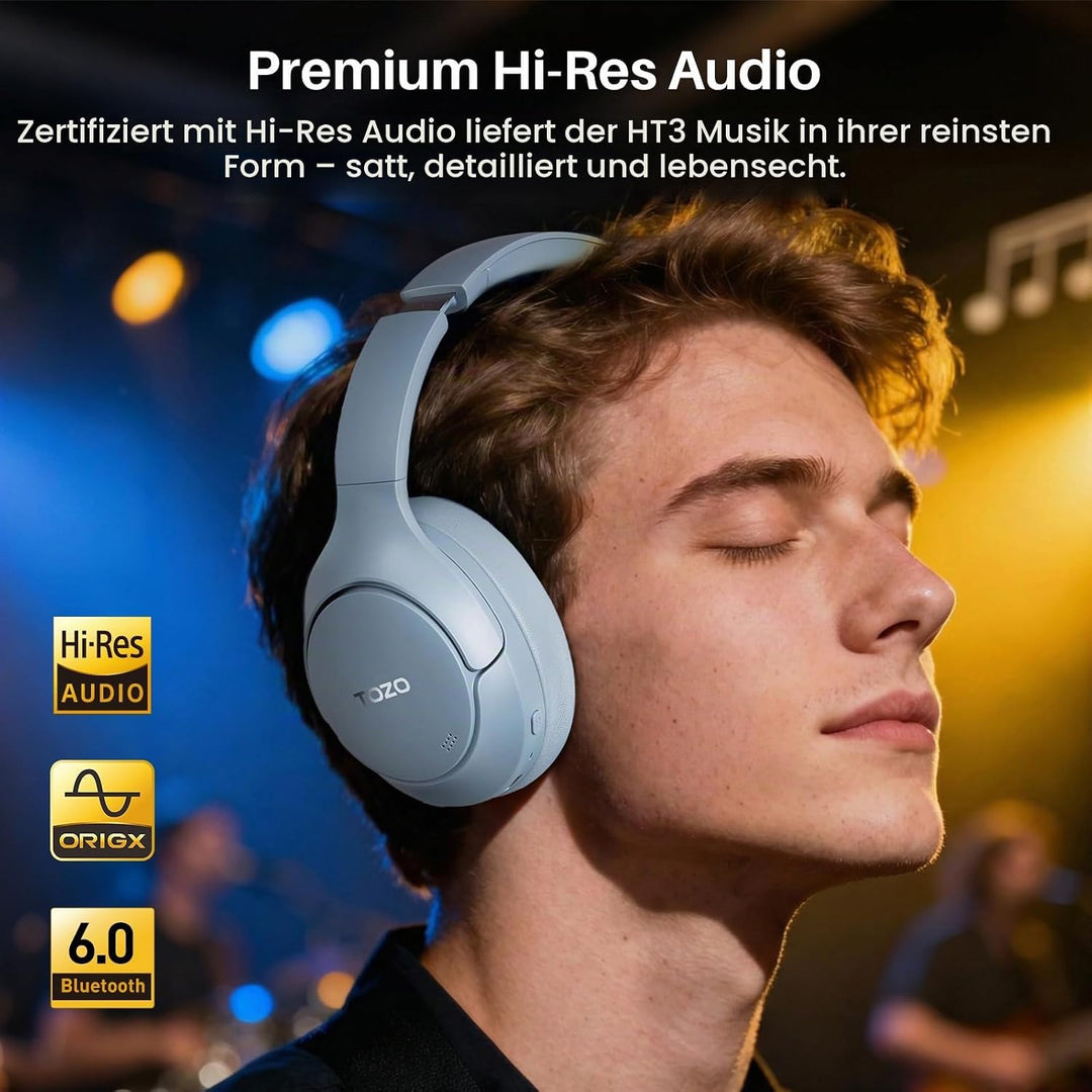 TOZO HT3 Kopfhörer Kabellos Bluetooth Over Ear, Noise Cancelling Kopfhörer mit 5 Mics,90 Std, Hi-Res