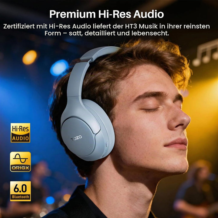 TOZO HT3 Kopfhörer Kabellos Bluetooth Over Ear, Noise Cancelling Kopfhörer mit 5 Mics,90 Std, Hi-Res