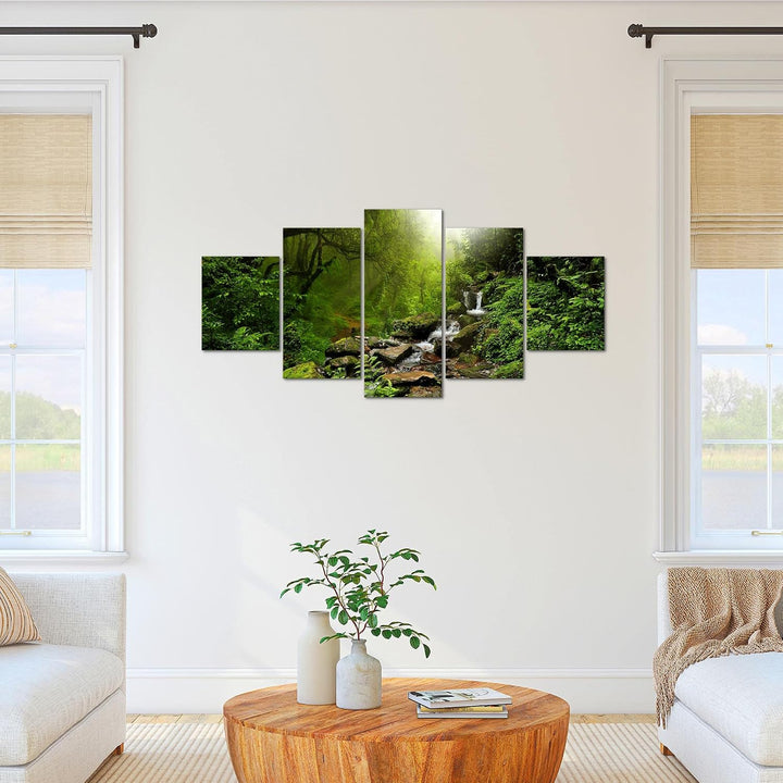 Runa Art Bild Wohnzimmer Schlafzimmer Natur Wald 5 Teilig Landschaft Grün Wandbilder auf Vlies Leinw
