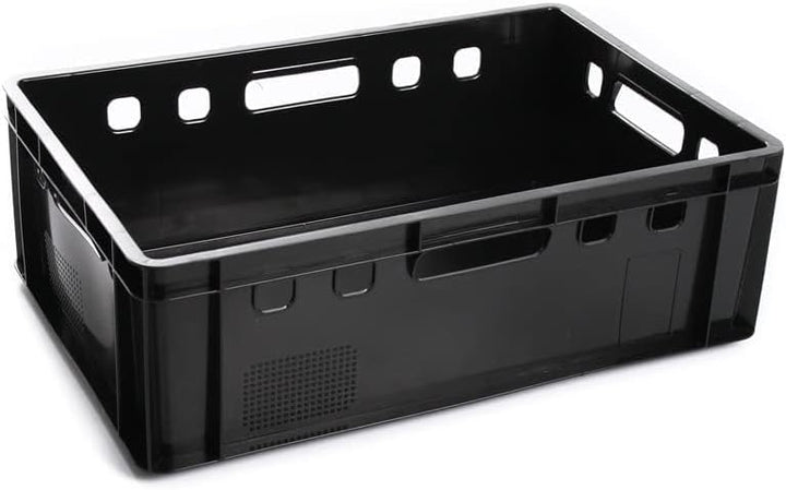 BirnePower Fleischerkiste E2 Schwarz (10 Stück) – Eurokiste 60x40x20 cm Stapelbox, Metzgerkiste HDPE