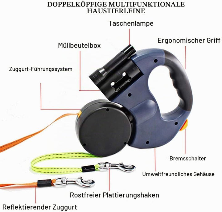 Gobesty Doppelte Einziehbare Hundeleine, 3M Flexible Einziehbare Hundeleine Doppelleine fur Zwei Hun