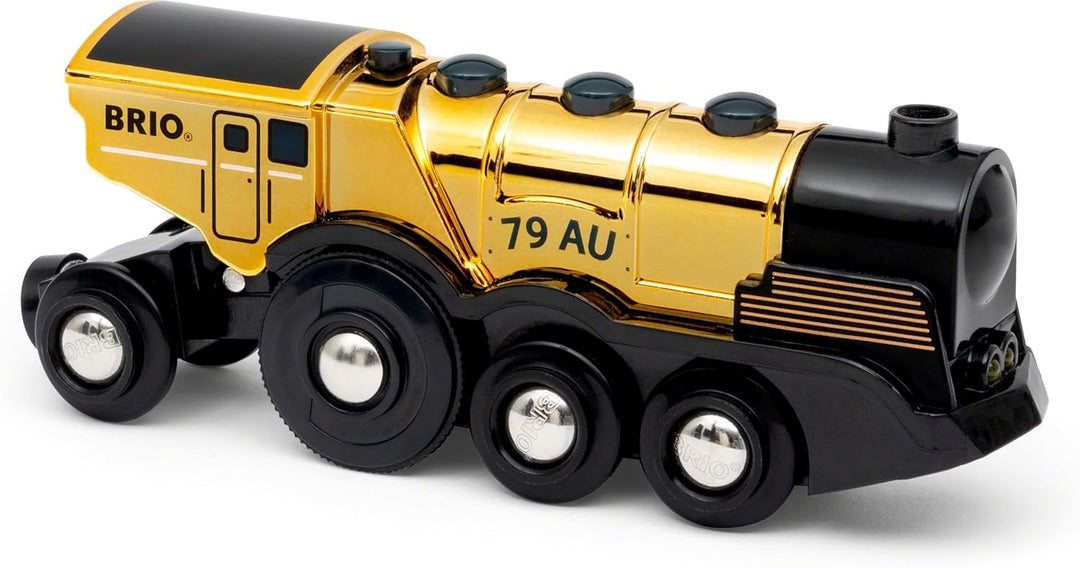 BRIO World 33630 - Goldene Batterielok mit Licht und Sound - Mit Auskoppel-Funktion zur Nutzung als