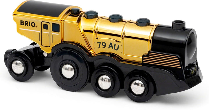 BRIO World 33630 - Goldene Batterielok mit Licht und Sound - Mit Auskoppel-Funktion zur Nutzung als
