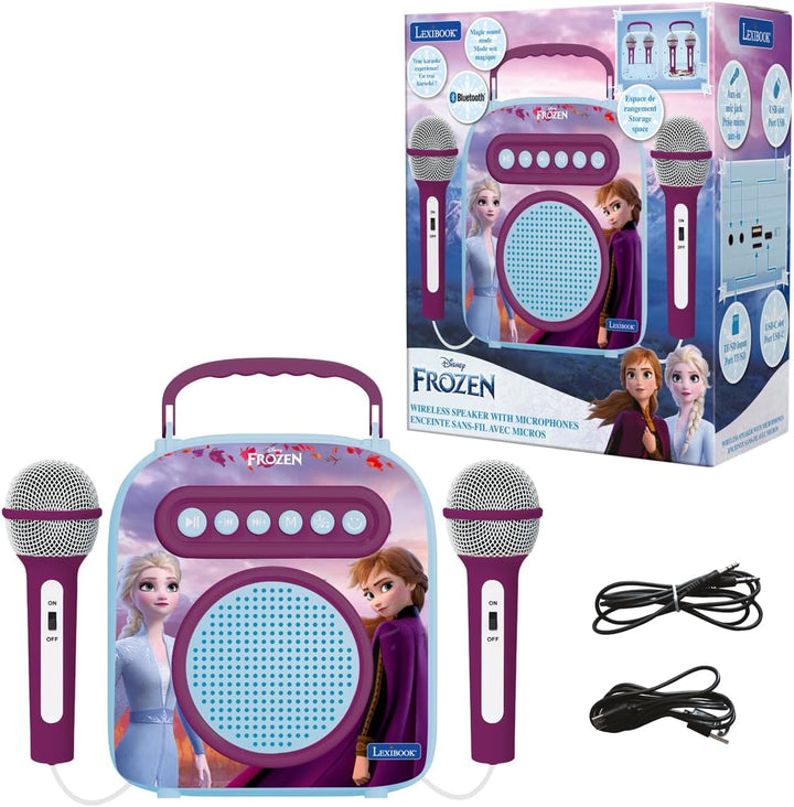 Lexibook BTC050FZ Frozen 2, Anna & ELSA, Mein geheimes tragbares Lautsprecher mit Mikrofon, Karaoke-