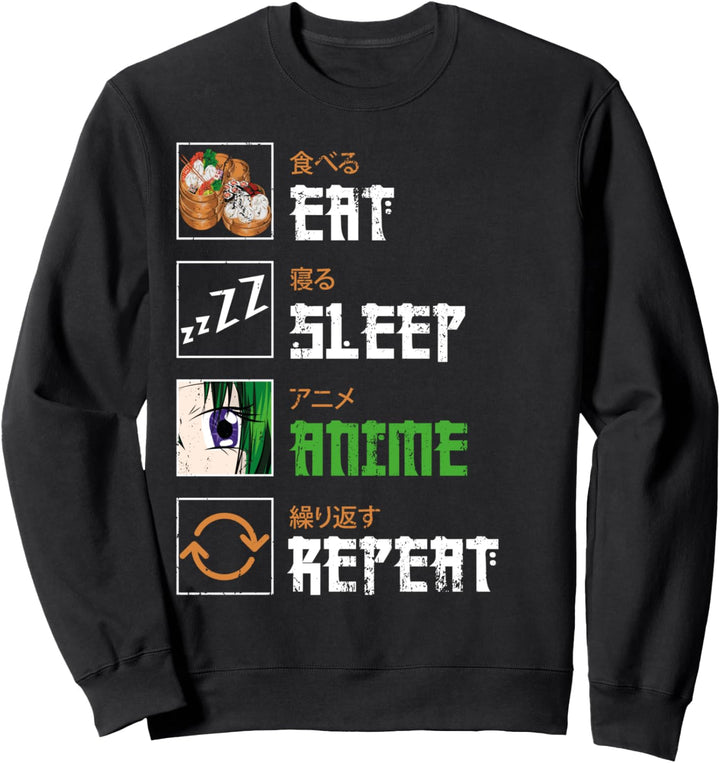 Essen Schlafen Anime Wiederholen Japan Sushi Otaku Anime Sweatshirt