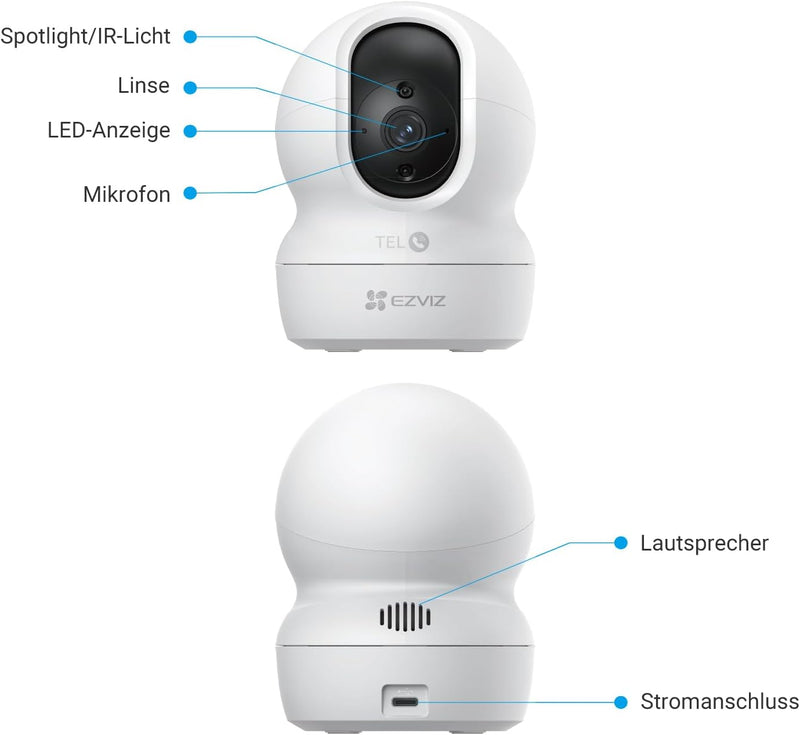 EZVIZ WLAN Indoor Überwachungskamera, 360º PTZ IP Kamera mit Farbnachtsicht, Personen-/Geräuscherken