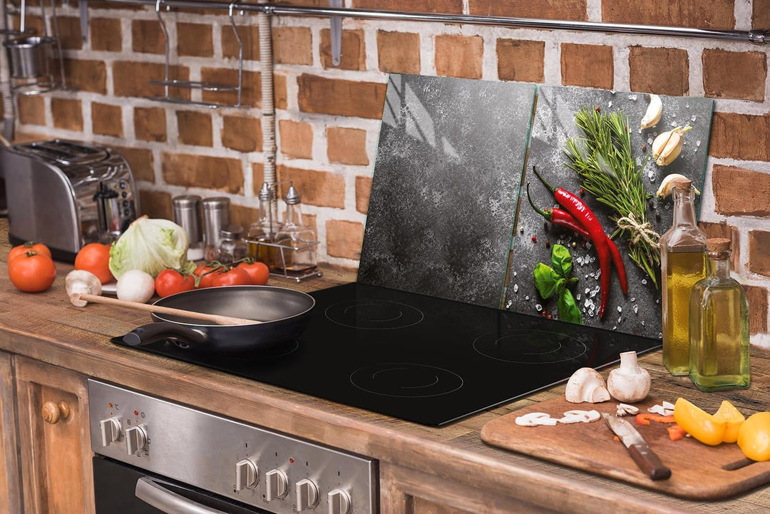 TMK ArtDeko Herdabdeckplatte 2 Teilig 40x52 + 60x52 cm - Spritzschutz Herdabdeckung – Herdschutz aus