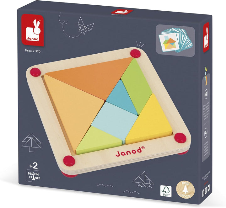 Janod - Essentiel - Das Tangram - Lernspiel aus Holz Babys und Kleinkinder - Farbe auf Wasserbasis -