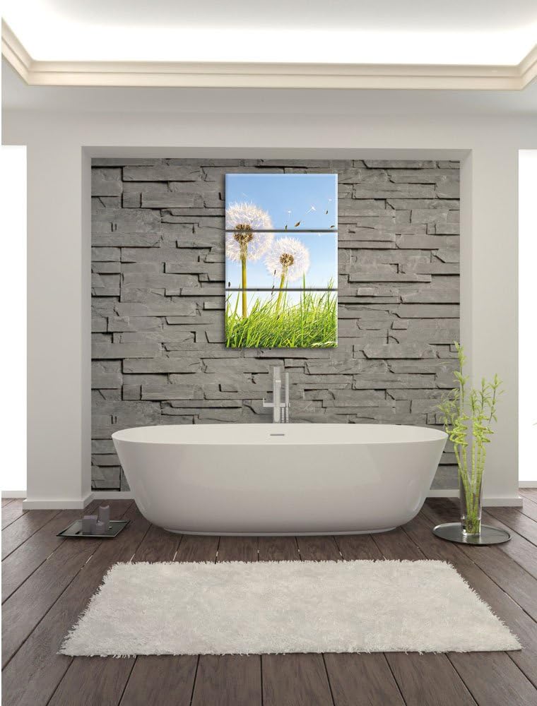 Pixxprint Pusteblumen auf sonniger Frühlingswiese 3-Teiler Leinwandbild 120x80 Bild auf Leinwand