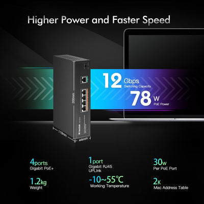 MokerLink 5 Port Gigabit POE Switch, with 4 Port POE+ 1000Mbps, 78W IEEE802.3af/at, Unmanaged Plug a