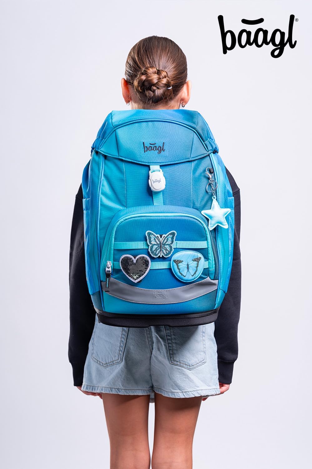 Baagl Airy Plus Schulranzen-Set 5-teilig, 25 l, ab 130 cm (Butterfly) | Isoliertes Snackfach; Magnet