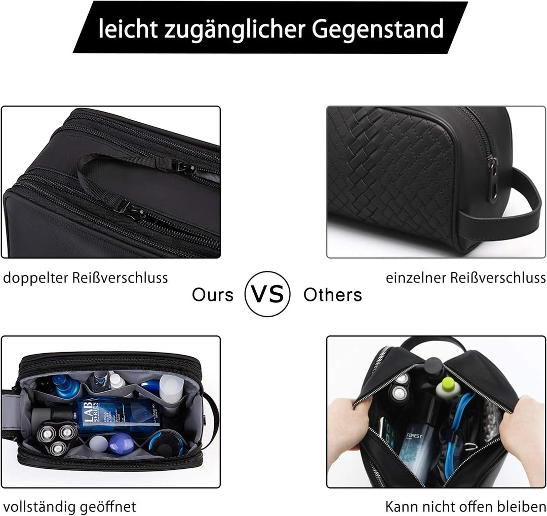 BAGSMART Kulturbeutel für Herren, Reise Kulturtasche Reisezubehör Schwarz-lederfolie M, Schwarz-lede