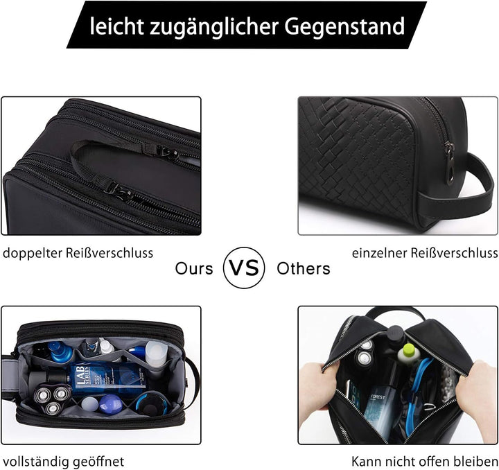 BAGSMART Kulturbeutel für Herren, Reise Kulturtasche Reisezubehör Schwarz-lederfolie M, Schwarz-lede