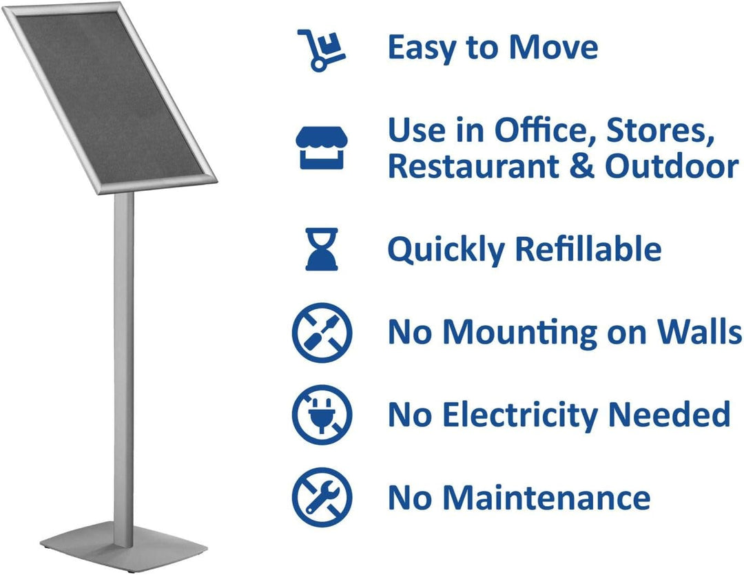 EUROPEL Infoständer mit A3 Klapprahmen - Drehbar im Hoch- oder Querformat - Ständer für Austauschbar