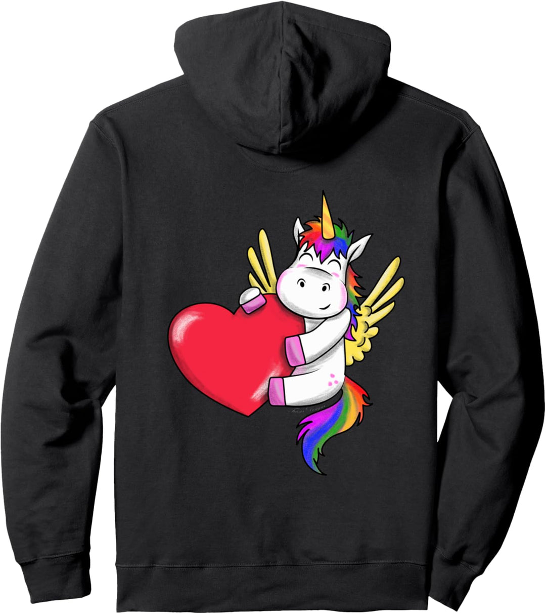 süsses fliegendes Einhorn Pegasus mit Herz und Regenbogen Pullover Hoodie