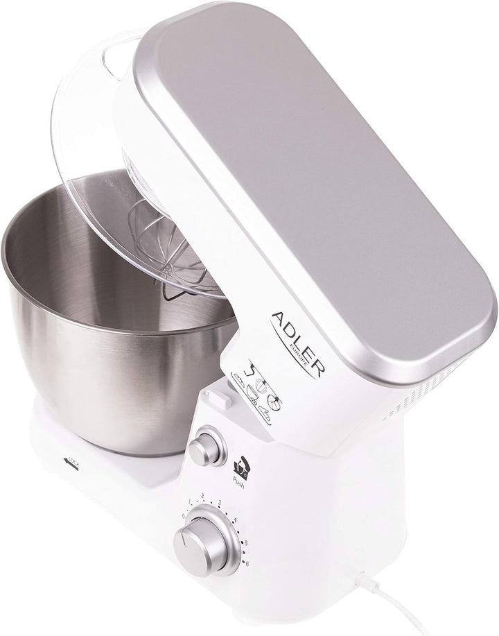 adler AD4216 Knetmaschine, 4 Liter, Einstellbare Geschwindigkeit, 1000 W, Weiss, Edelstahl Rostfrei