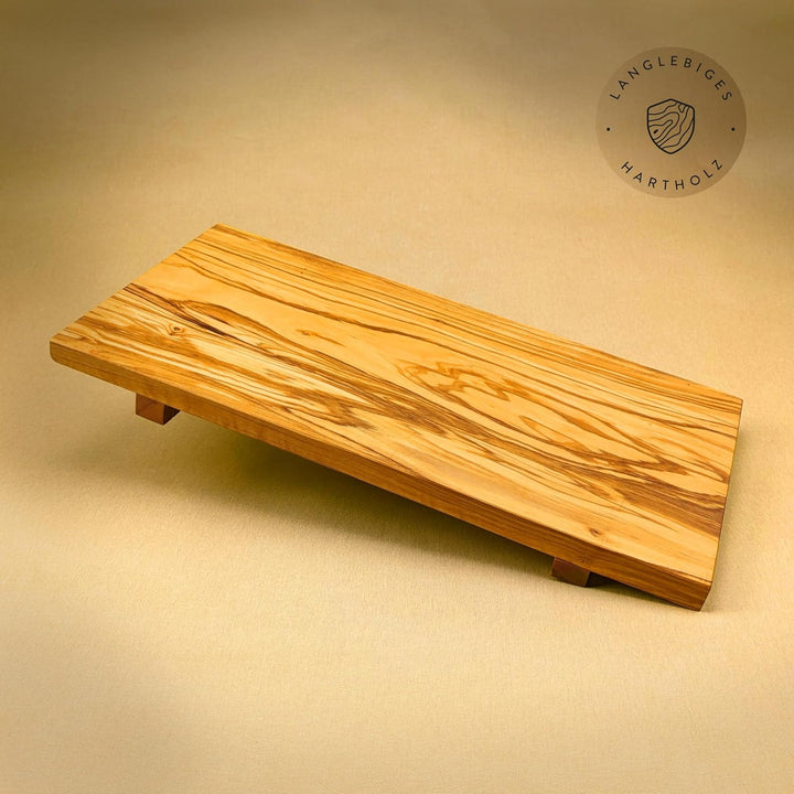 DAS OLIVENHOLZBRETT® Sushi Brett, Servier-Tablett aus Olivenholz 40cm x 20cm x 4cm, incl 1 Paar Stic