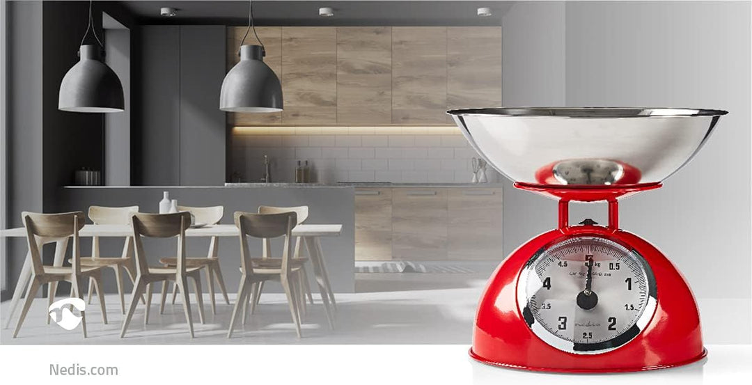 Nedis KASC110RD Küchenwaage - Analog - 5 kg Kapazität - Edelstahl - Glänzendes Design - Analog Küche