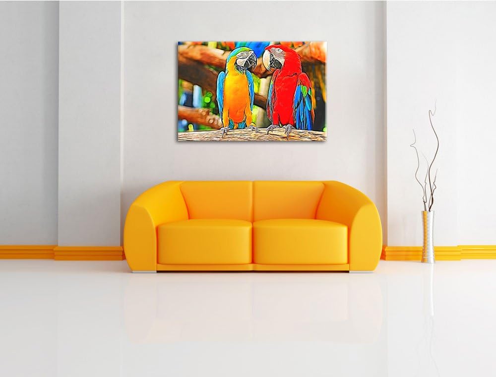 Verliebtes Papageienpärchen, Bild auf Leinwand, XXL riesige Bilder fertig gerahmt mit Keilrahmen, Ku