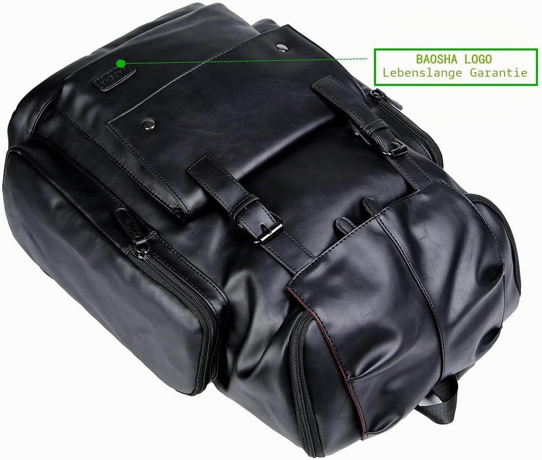 BAOSHA BP-16 PU Leder Casual Rucksack College Rucksack Daypack Schwarz