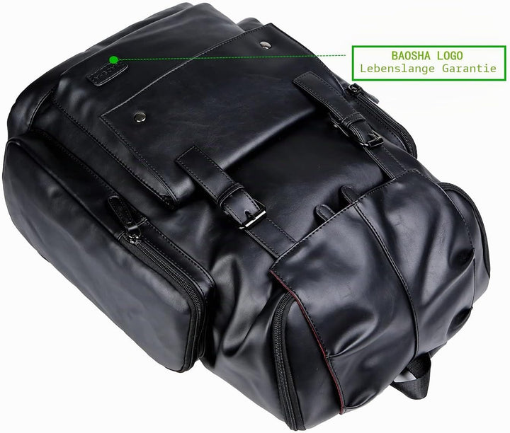 BAOSHA BP-16 PU Leder Casual Rucksack College Rucksack Daypack Schwarz