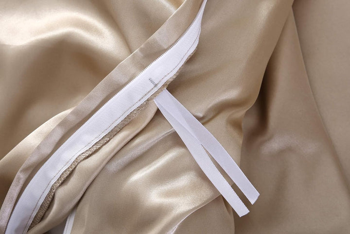 Damier Bettwäsche 155x220cm Beige Satin Uni Glatt Bettwäsche Set Deluxe Hochwertiges Deckenbezug mit