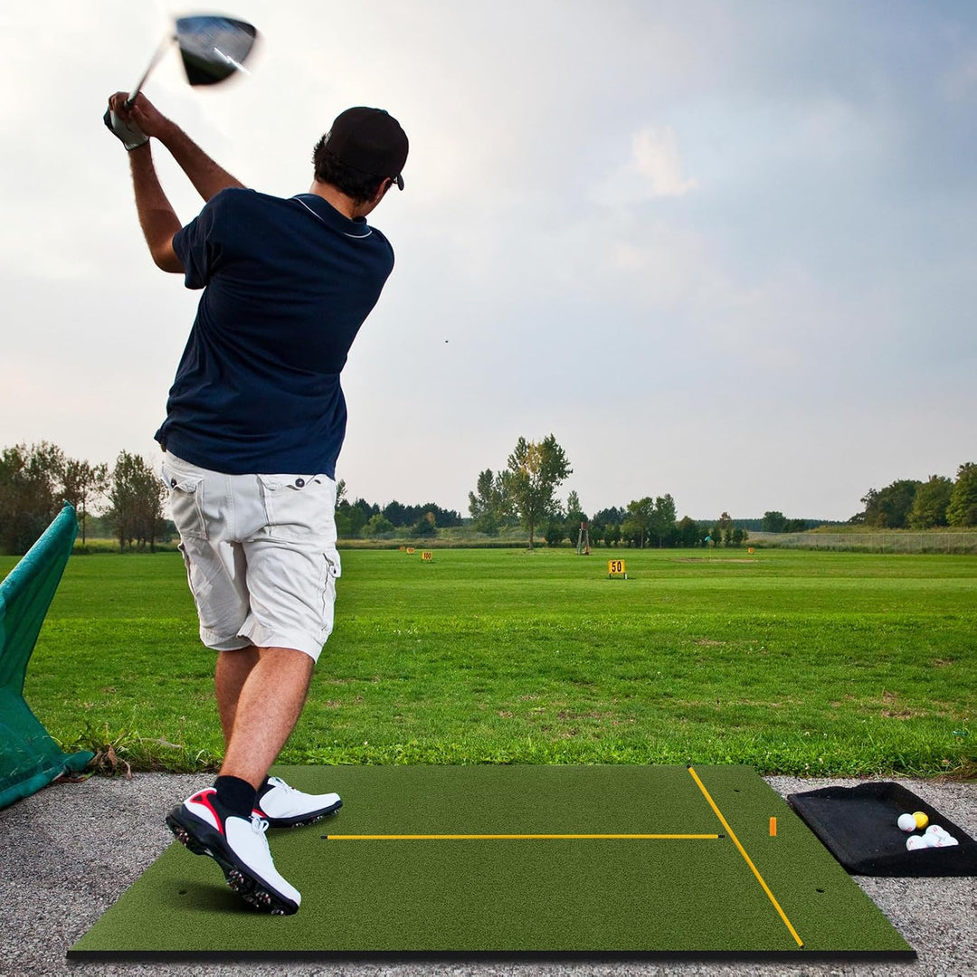 COSTWAY Golf Abschlagmatte, Golf Übungsmatte inkl. 2 Gummi-Tees und 2 Ausrichtungsstäbe, Golfmatte m