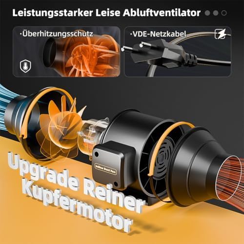 100mm Rohrventilator mit Fernbedienung, Timer Temperatur - und Feuchtigkeitsregler, Leise Rohrlüfter