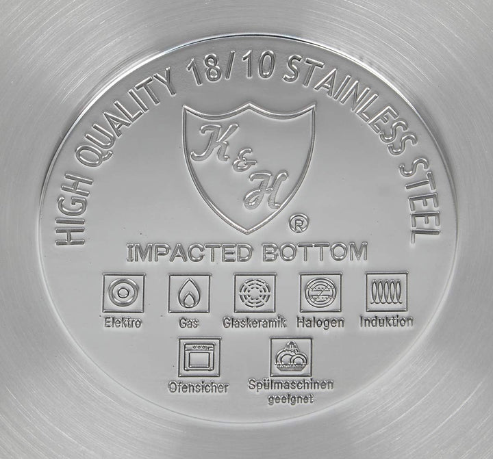K&H UNIQUE Topfset mit Glasdeckel, Induktionsgeeignet, Edelstahl rostfrei 18/10 poliert (4-teilig 70
