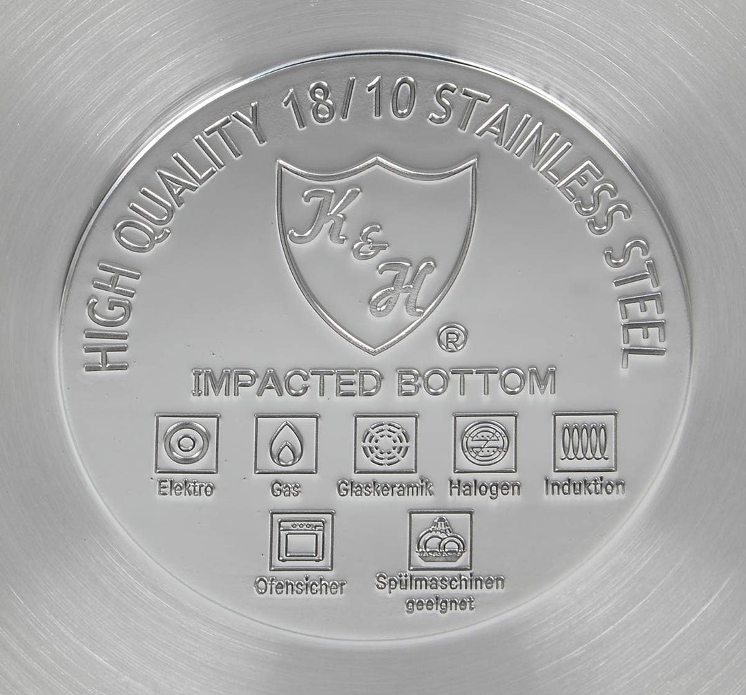 K&H Unique Topfset, Glasdeckel, Induktionsgeeignet, Stieltopf, Edelstahl rostfrei 18/10 poliert (4-t