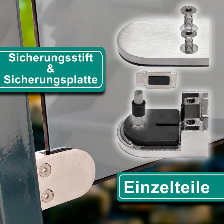 PRIOstahl Glashalter 4 Stück Glasklemmen Klemmhalter Glashalter mit Sicherungsplatte + Sicherungssti