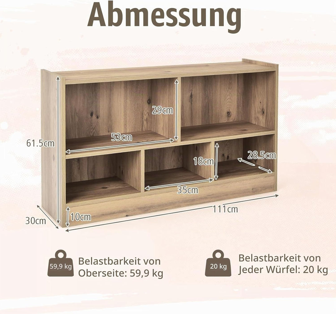 KOMFOTTEU Spielzeugschrank Kinder, Spielzeugregal mit 5 Fächer in 2 verschiedenen Grössen, Kinderreg