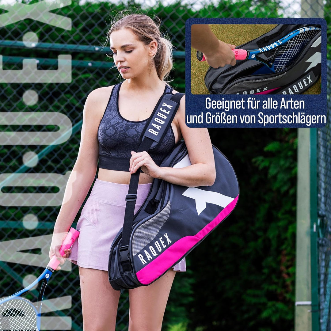 Raquex Schlägertasche für Tennis-, Badminton- und Squashschläger. Tennistasche für bis zu 6 Schläger