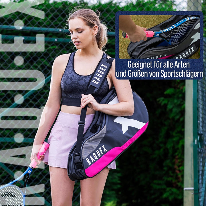 Raquex Schlägertasche für Tennis-, Badminton- und Squashschläger. Tennistasche für bis zu 6 Schläger