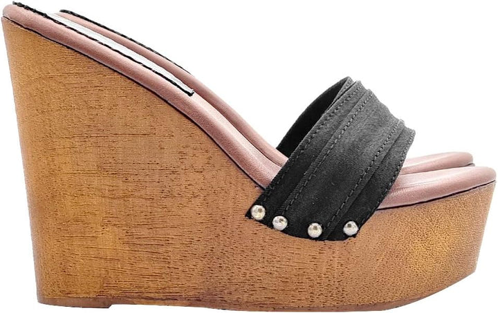 Kiara Shoes 13 cm hohe Damen Clogs mit Schwarz Band - KZ3101 Nero (40 EU, SCHWARZ) 40 EU Schwarz, 40
