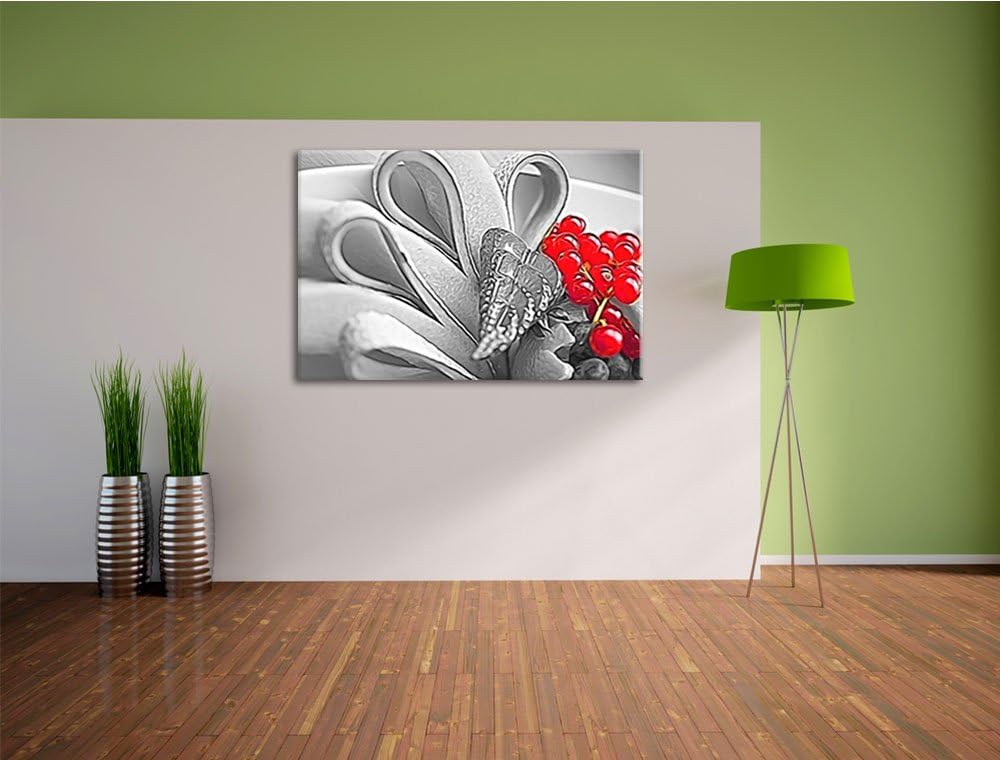 bunte frische Obstschale schwarz/weiss Deluxe Format: 100x70 cm auf Leinwand, XXL riesige Bilder fer