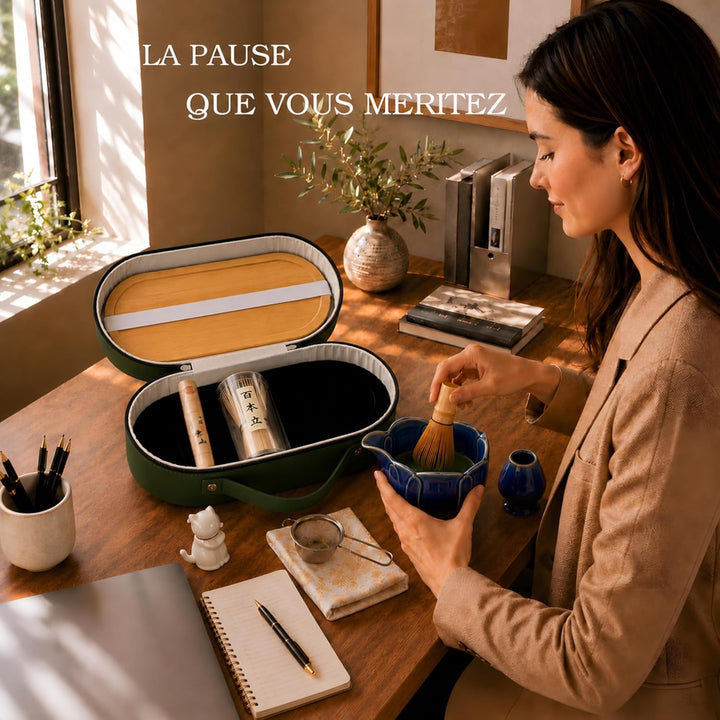 Matcha Set Komplett 10-teilig – Matcha Tee Set mit Schale, Bambusbesen (Chasen), Löffel, Halter & Au