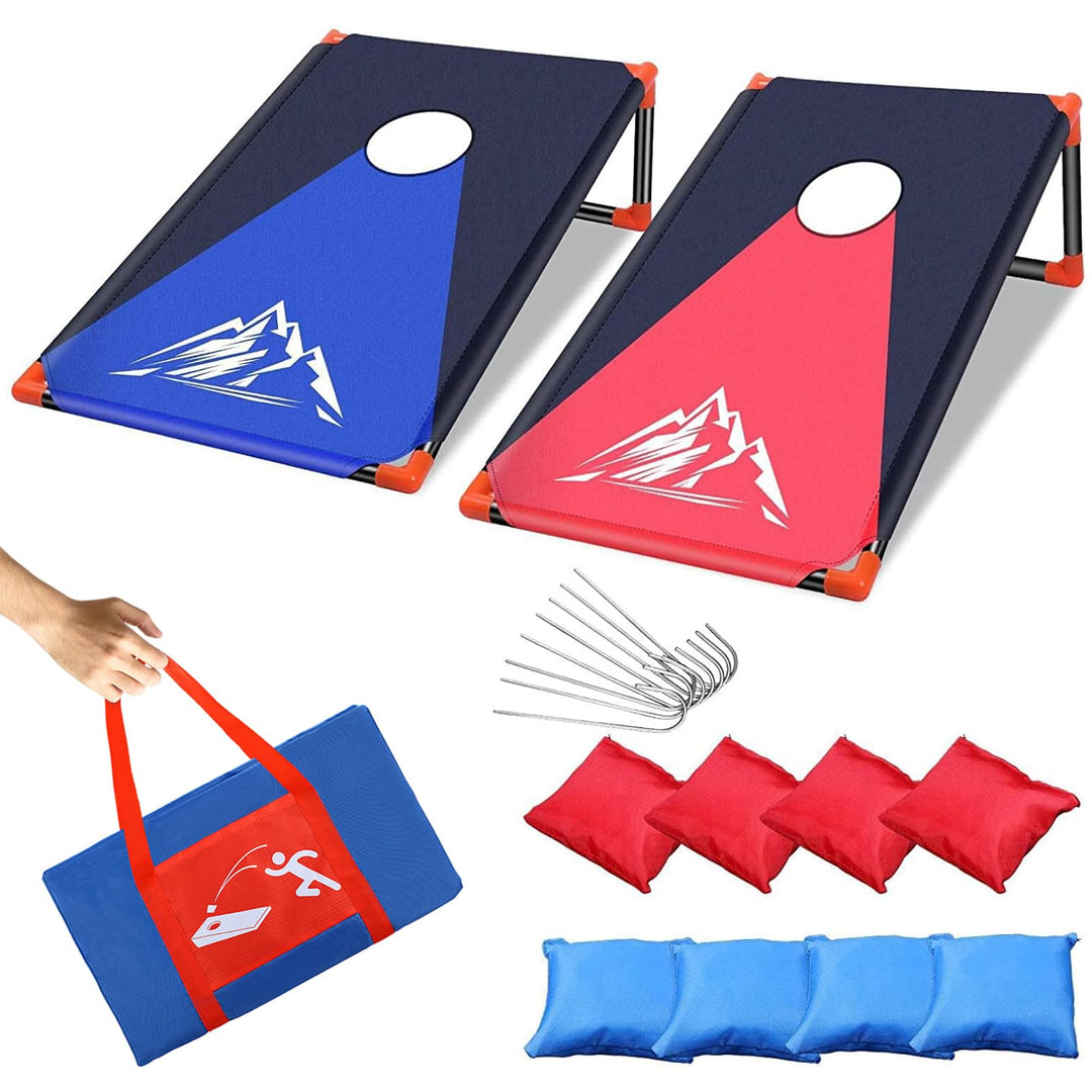 Tragbares Cornhole Game, Maislochwurf-Set mit PVC-Rahmen, 8 Sitzsäcke und Tragetasche für Hinterhof,
