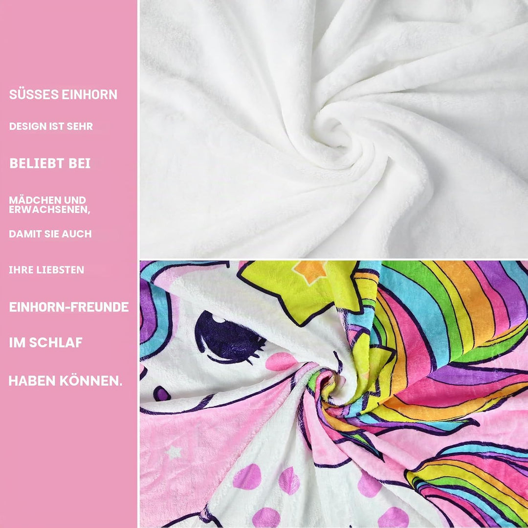 Einhorn Decke Kuscheldecke Flanell Kinder Rosa Kuscheldecke für Mädchen, Weiche Wohndecke Geburtstag