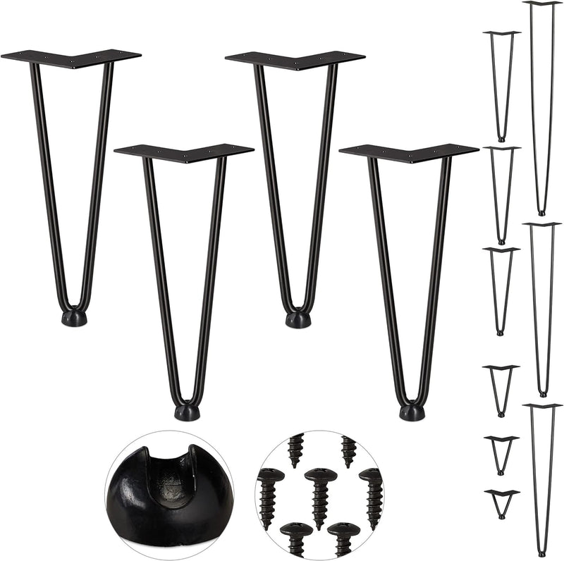 Relaxdays Hairpin Legs, 4er Set, 2 Streben, Metall, Haarnadel Tischbein für Hocker, Tisch & Schrank,